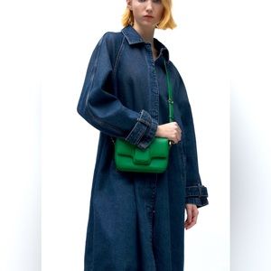 ZARA SQUARE PIECE TRIM CROSSBODY Bag Emerald Green 💚